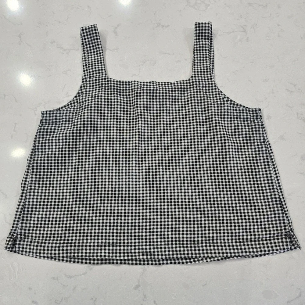 A New Day Gingham Linen Blend Tank Top Square Neck Coquette Picnic Aesthetic XL - Picture 4 of 5